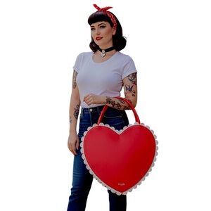 ban.do Red Heart Tote with White Scallop Edge